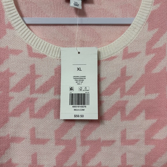 NWT Crown & Ivy Pink and White Houndstooth Knitted Sweater - Picture 3 of 6